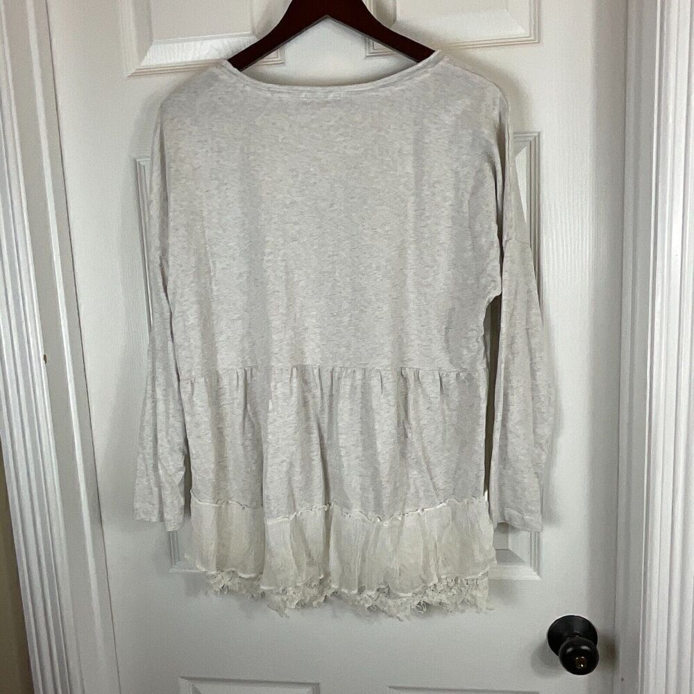 Sundance Women M Top Gray Heather Cream Lace Hi Low Long Sleeve Tshirt Blouse T3 - Picture 4 of 11